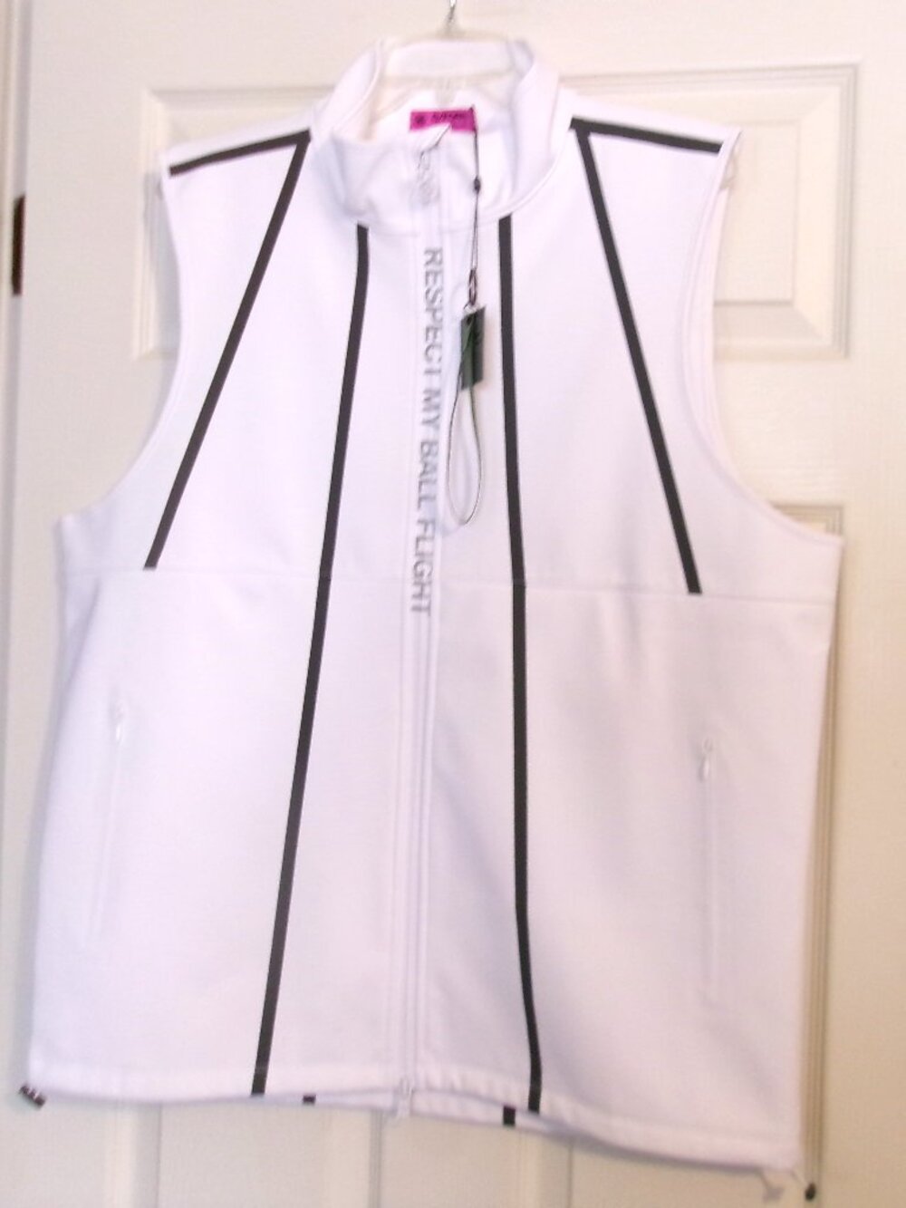 NWT G/FORE "Respect My Ball Flight" Double Zip White & Black Vest Size XL